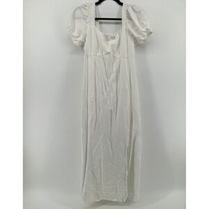 Primark White Linen Blend Puff Sleeve Maxi Dress 6 Cottagecore Minimal Coastal